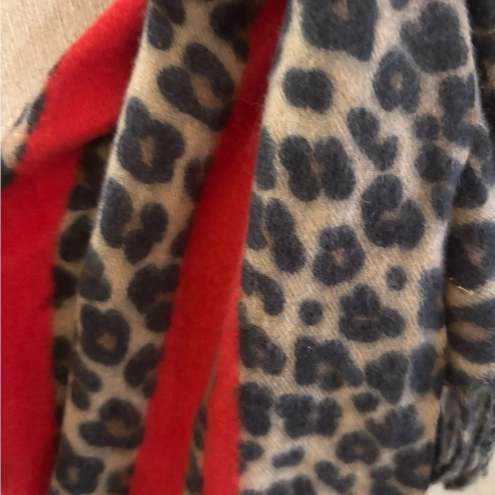 Leopard Print Scarf with Red Stripe - Women Accessories